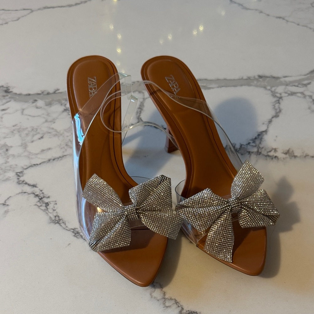 Zara bow heels rhinestone sparkle 38 or 7.5/8